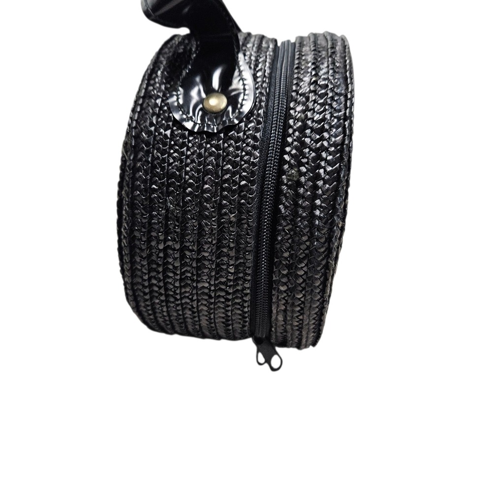 Sassy Black Round Straw Purse Daisy Flower Novelty Cute Small Handbag Satchel - Picture 5 of 9